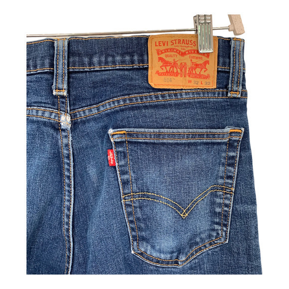 Levis 514 Dark Wash Distressed Jeans Sz 32‎ x 32 - Picture 3 of 5